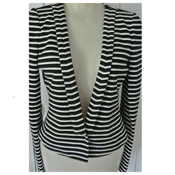 BCBGMaxazria Hendricks Black White Striped Blazer Jacket Size L - Picture 2 of 7